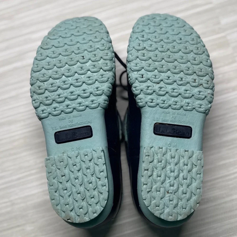 Vintage LL Bean Rubber Moc Duck Shoes Womens 7 Navy Blue Mint Green Made In USA